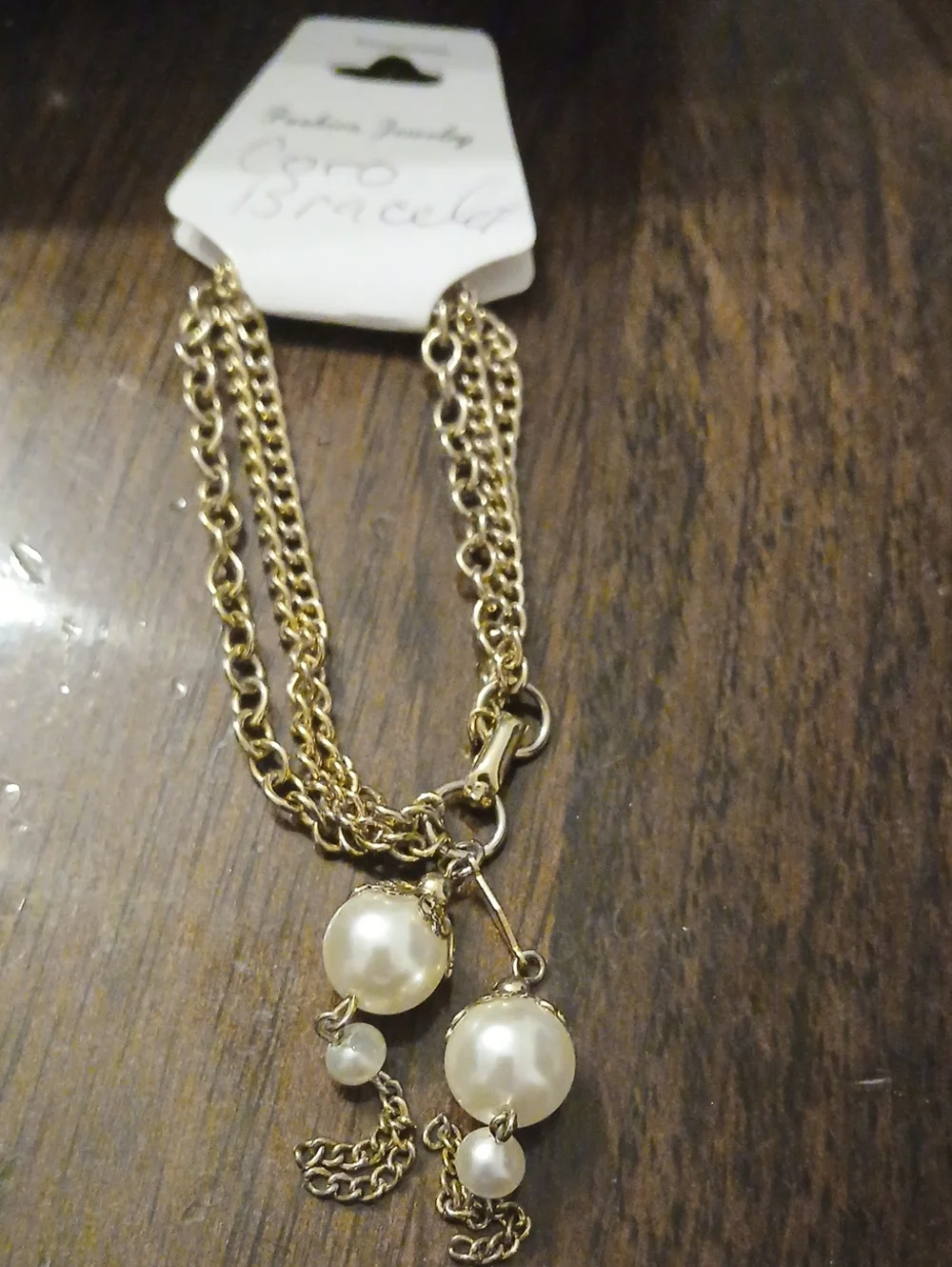 Coro Gold-Tone Pearl Drop Multi-Chain Bracelet Vintage